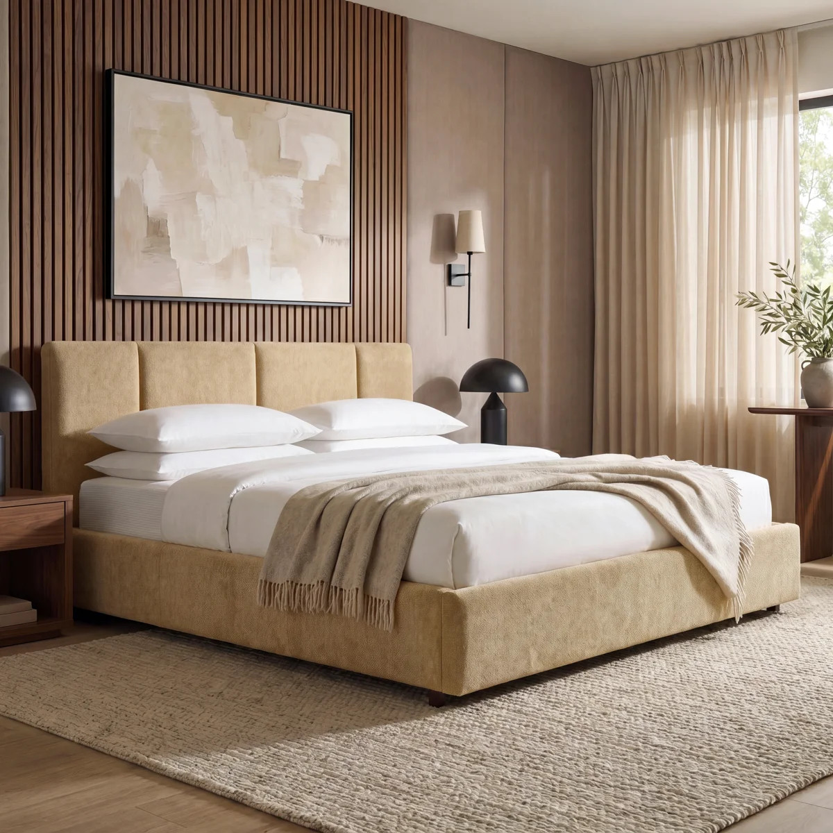 Venice Upholstered Platform Bed - Sand - King Size | Wayfair North America