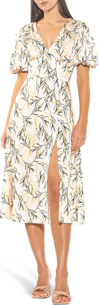 V-Neck Puff Sleeve Midi Dress | Nordstrom Rack