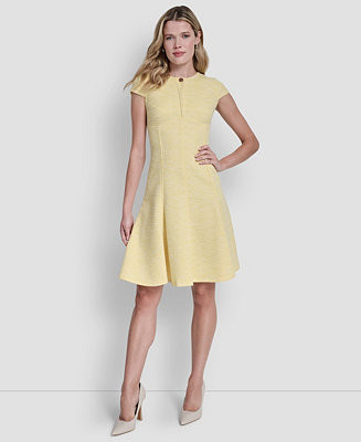 Women's Cap-Sleeve Crew Neck Fit and Flare Dress | Macy's