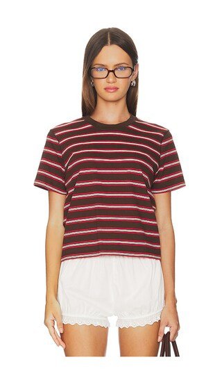 Multi Striped Boyfriend Tee in Chocolate & Poppy & Cream | Revolve Clothing (Global)