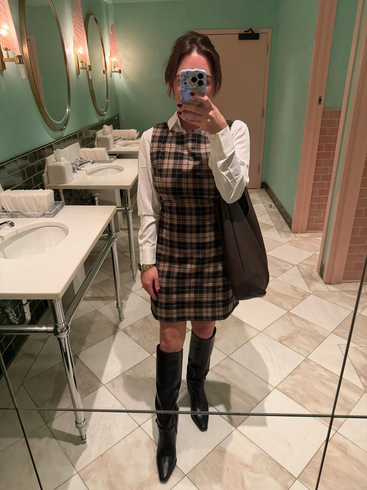 NYC week night dinner.
Perfect office to happy hour and dinner outfit. 

Dress - medium (sized up because I’m a 32DDD)
Blouse - small 
Boots - tts 

#LTKPetite #LTKWorkwear #LTKTravel