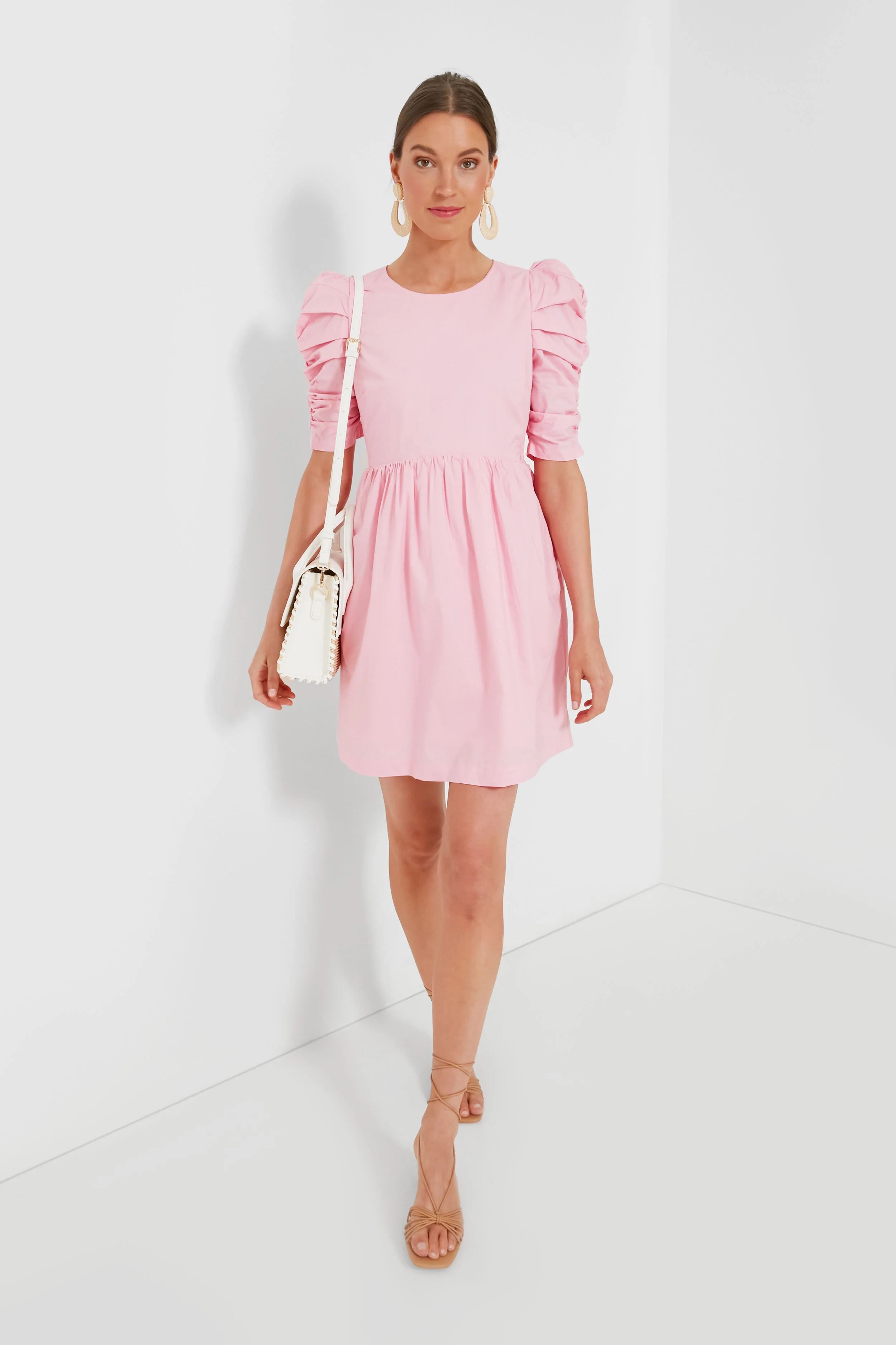 Pink Ruched Puff Sleeve Barbie Mini Dress | Tuckernuck (US)