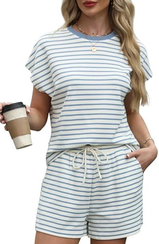 Sweetmoon 2 Piece Short Sets for Women Summer Outfits, Short Sleeve Matching Sets Lounge Shorts f... | Amazon (US)