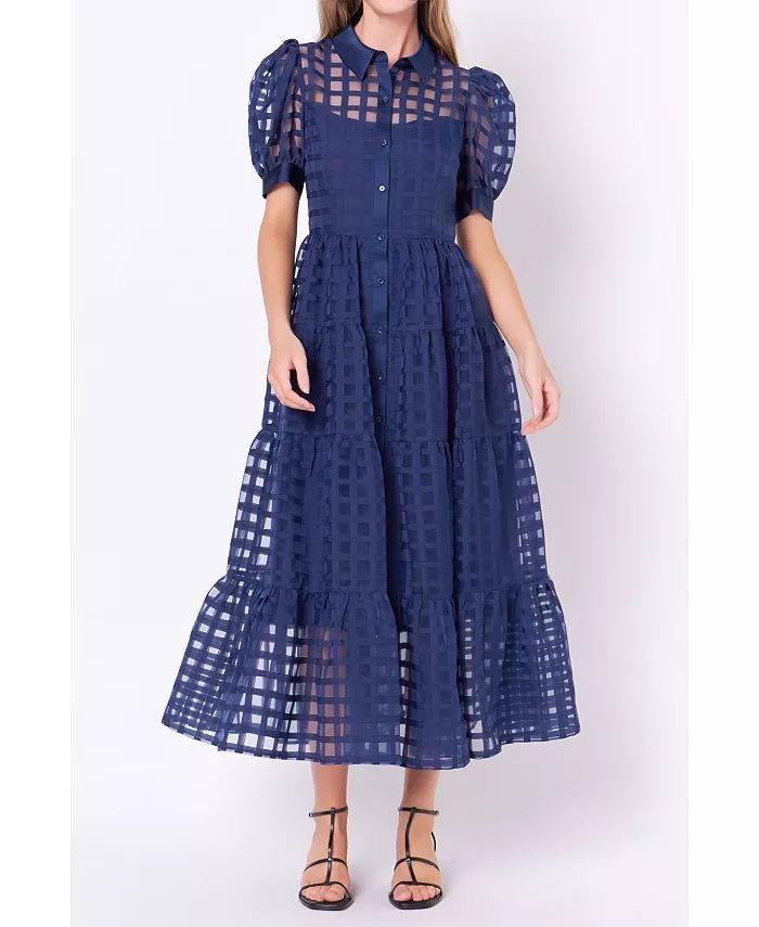 Women's Gridded Organza Tiered Maxi Dress | Macy's