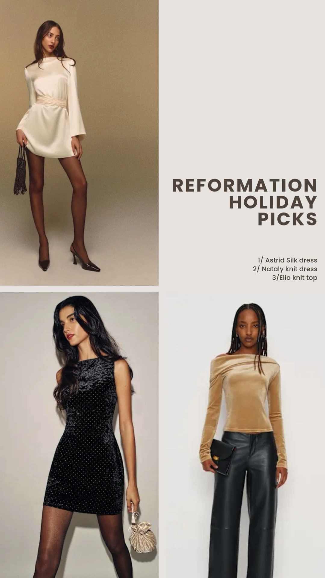 Lots of cute options from Reformation 

#LTKOver40 #LTKHoliday #LTKGiftGuide