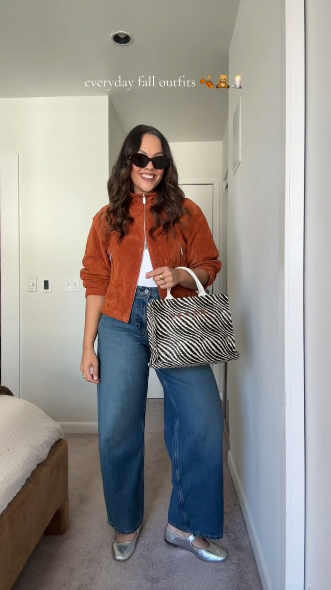 Every day fall outfits!

Outfit one:
-Zara orange suede jacket, I have a size large.
-Uniqlo medium wash barrel jeans, I have a size 29.
-Aritzia white T-shirt, I have a size large. Worn in many outfits.
-Marni zebra print bag.
-Sam Edelman silver Mary Jane Flats. 
-Celine Triomphe brown cat eye sunglasses. Worn in all outfits.

Outfit two:
-Aritzia beige barrel trousers, I have a size 10. Linked in a similar color, called the helix pants.
-Aritzia brown plaid funnel neck jacket, I have a size medium.
-Brown Mary Jane flats. 
-Madewell olive green woven bag.

Outfit three:
-Chan Luu brown top of trousers, I have a size M/L.
-Uniqlo red zip up sweater, I have a size medium.
-Ganni leopard print tote bag.
-Tory Burch brown slides, from a few years ago.

Outfit four:
-Reformation 3/4 length sleeve T-shirt, I have a size large.
-Reformation green cashmere sweater, I have a size large.
-Aritzia brown crepette track pants, I have a size large.
-Demellier London burgundy suede tote bag.

Outfit five:
-Aritzia black satin pants, I have a size large.
-Aritzia beige mac coat, I have a size medium.
-Uniqlo red sweater, I have a size medium.
-Zara red pointed flats.

Outfit six:
-Aritzia brown satin long shorts, I have a size 10.
-Quince brown leather jacket, I have a size medium.

Outfit seven:
-Reformation copper cardigan, I have a size 10.
-Reformation medium washed straight jeans, I have a size 29 long.
-Zebra print kitten heels, similar linked. 

Outfit eight:
-Smythe fringe knit sweater, from last year.
-Zara brown, baggy barrel jeans, I have a size 8.

Outfit nine:
-Reformation chartreuse satin jacket, I have a size large.
-Aritzia brown barrel trousers, I have a size 10.
-Poppy Barley taupe ballet flats.

#LTKfall #LTKstyletip #LTKcanada