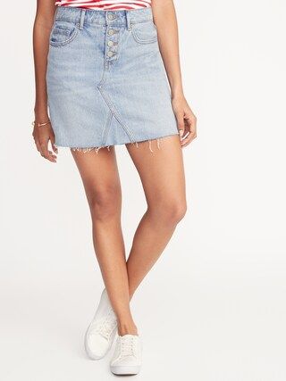 High-Rise Button-Fly Raw-Edge Denim Skirt for Women | Old Navy US