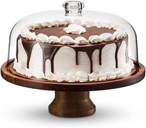 Godinger Cake Stand, Footed Cake Plate with Dome, Acacia Wood and Shaterproof Acrylic Lid, Wood C... | Amazon (US)
