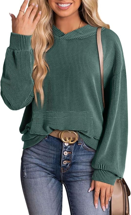 Dokotoo Women's Pullover Hoodies Sweatshirts Casual Loose Long Sleeve Ribbed Knit Shirts | Amazon (US)