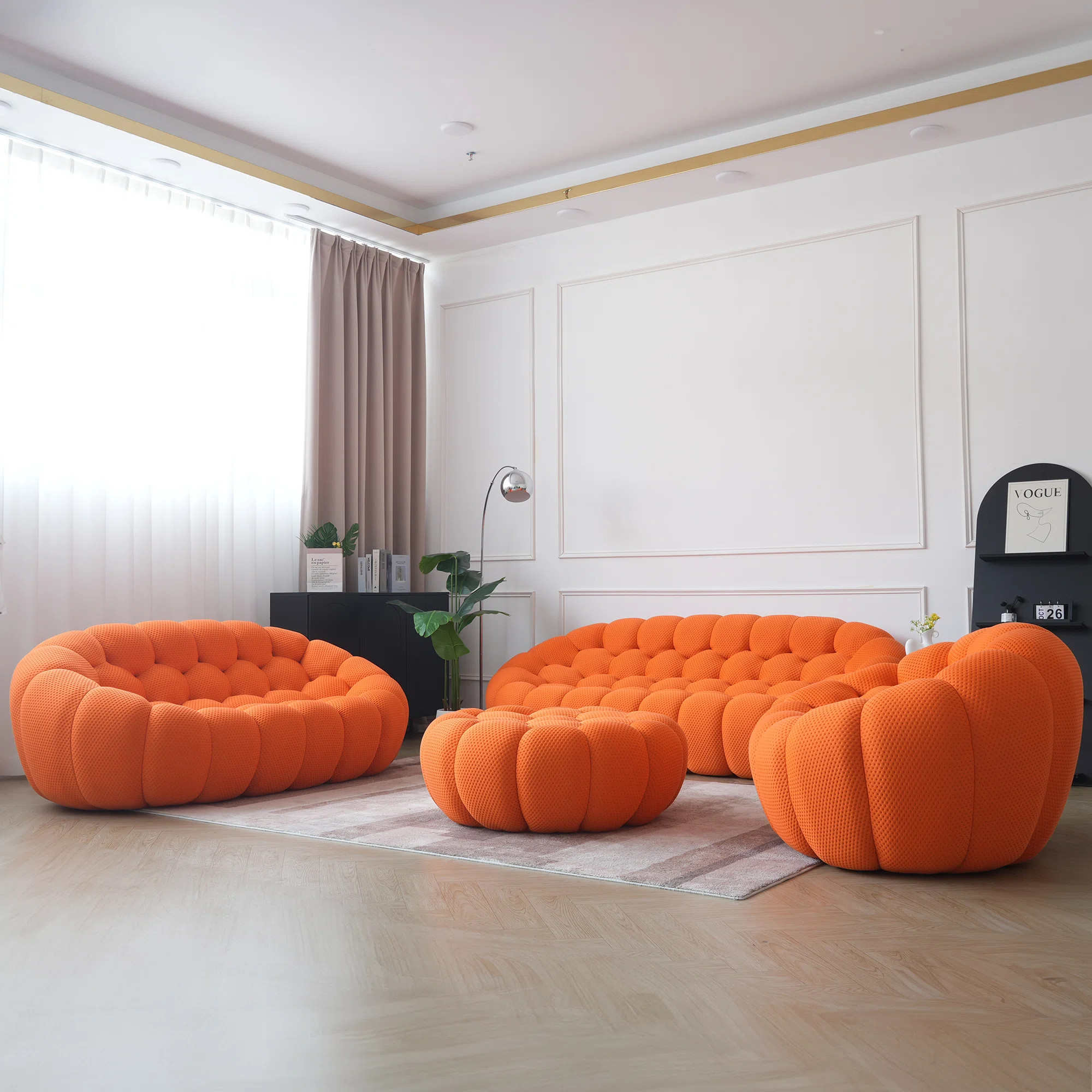 Cenie 4 - Piece Upholstered Pumpkin-shaped Living Room Set with Ottoman(6 Seat) | Wayfair North America
