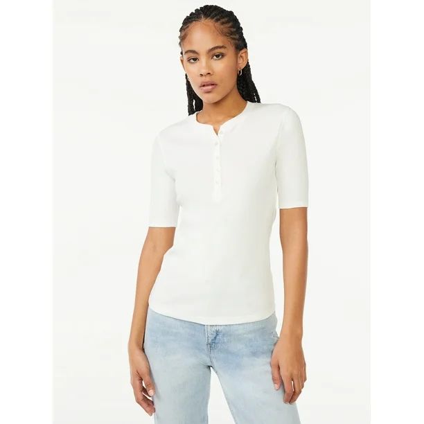 Free Assembly Women's Rib Henley Tee with Short Sleeves | Walmart (US)