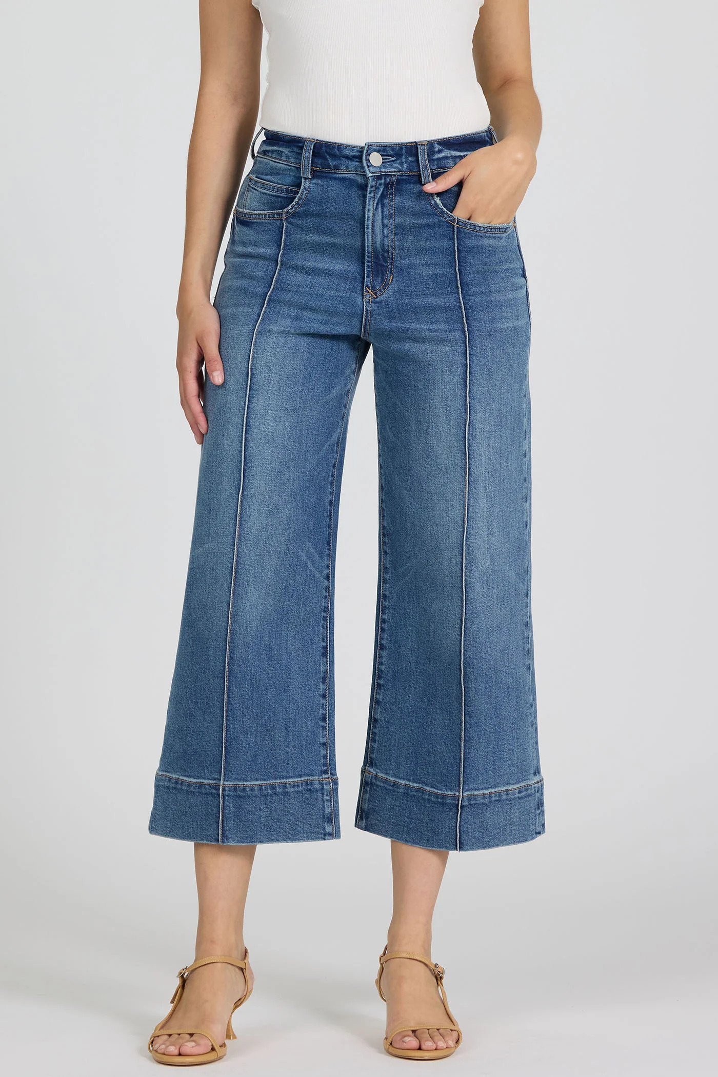 Audrey High Rise Wide Leg Clean Hem Cropped Jeans Prenma | Dear John Denim
