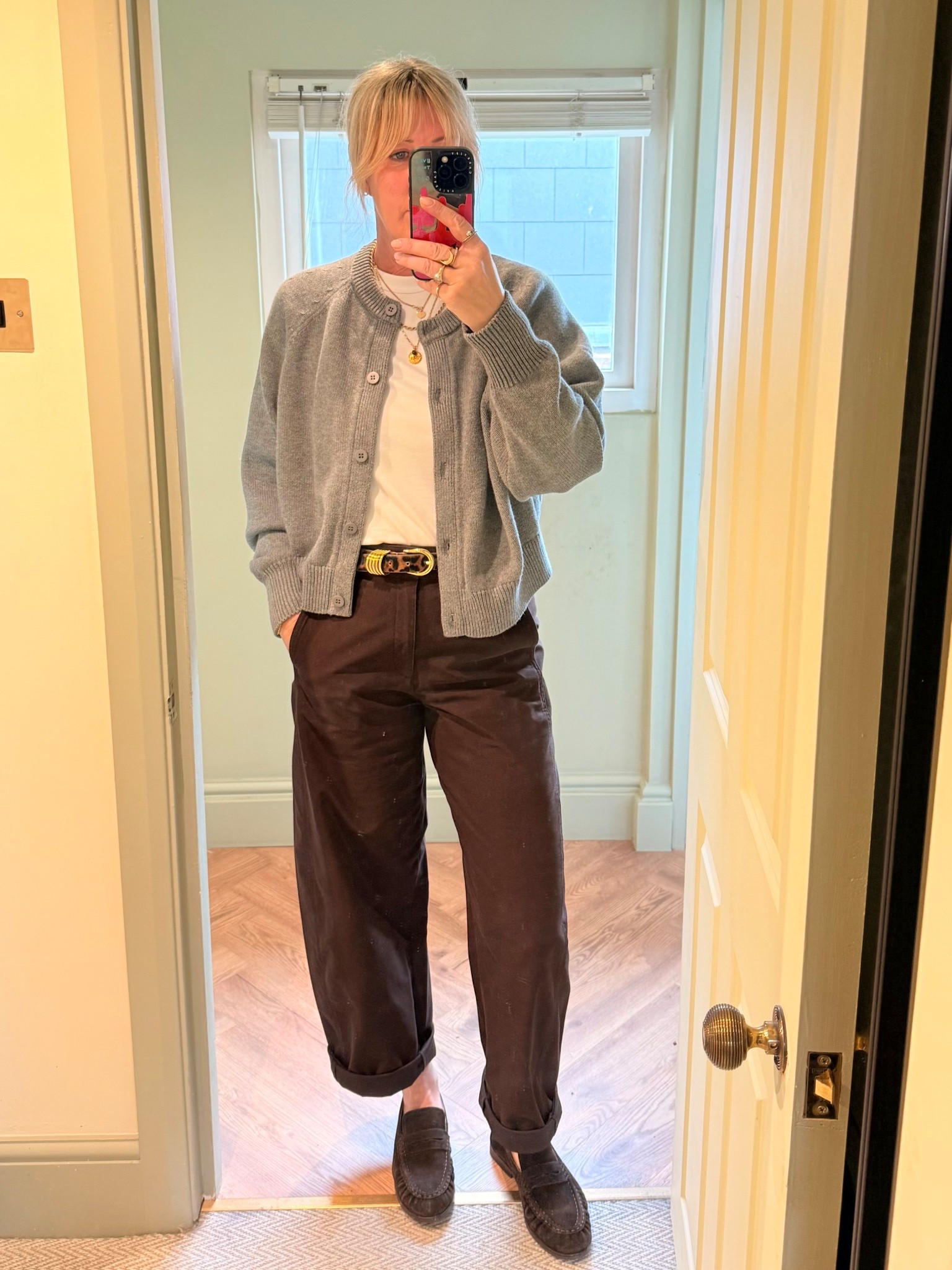 Uniqlo barrel trousers, grey carogna and brown loafers 

#LTKspring #LTKover50style #LTKuk
