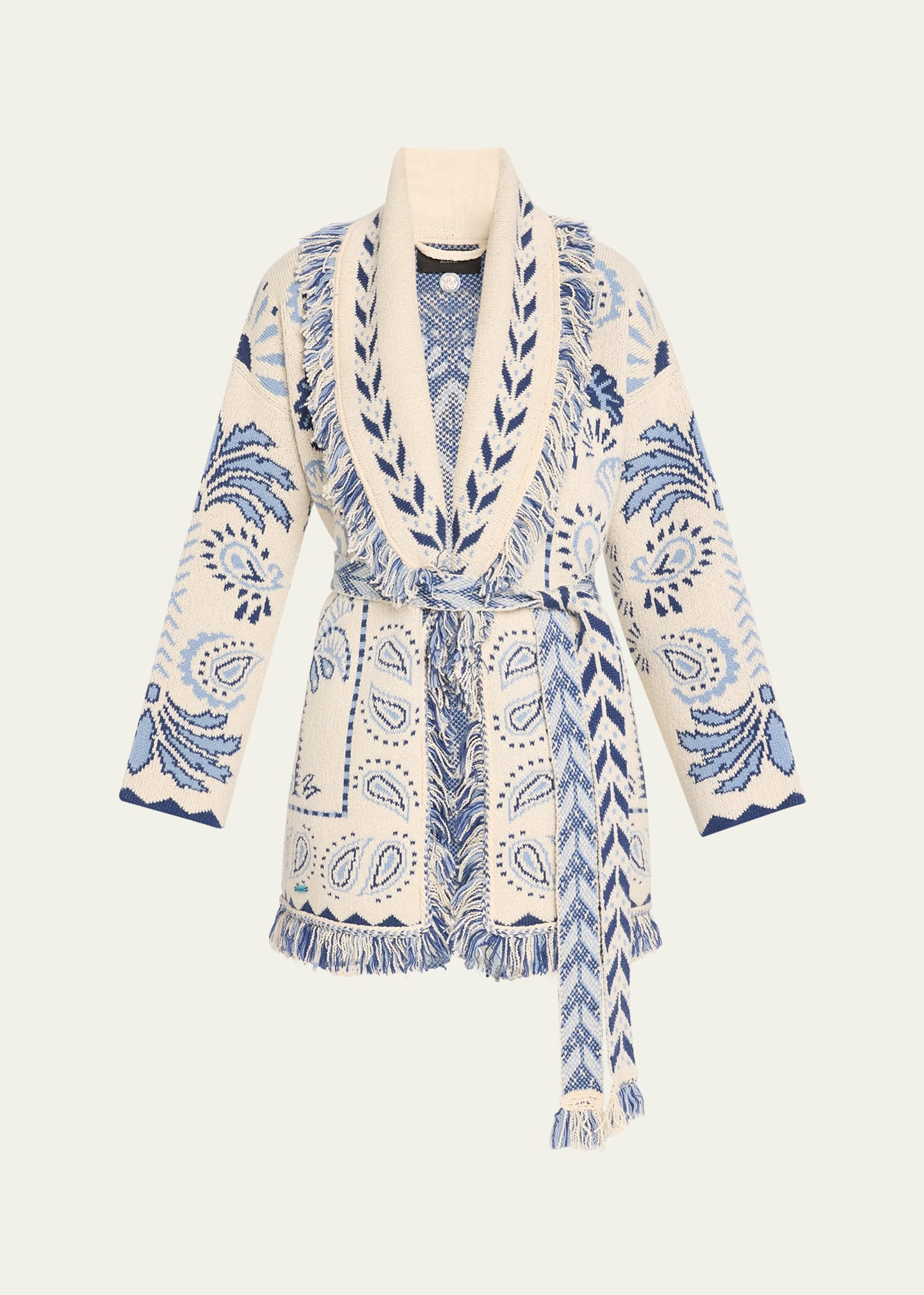 Alanui Wild Wonder Foulard Fringe Belted Wool Cardigan | Bergdorf Goodman