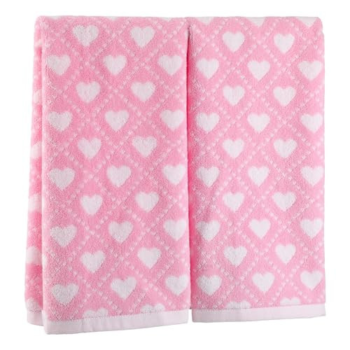 Breling 2 Pcs Valentine's Day Heart Hand Towels Pink White Cute Bathroom Towels 100% Cotton Highly Absorbent Soft Kitchen Dish Valentine Gift for Anniversary Wedding Decorative, 13 x 29 Inch | Amazon (US)