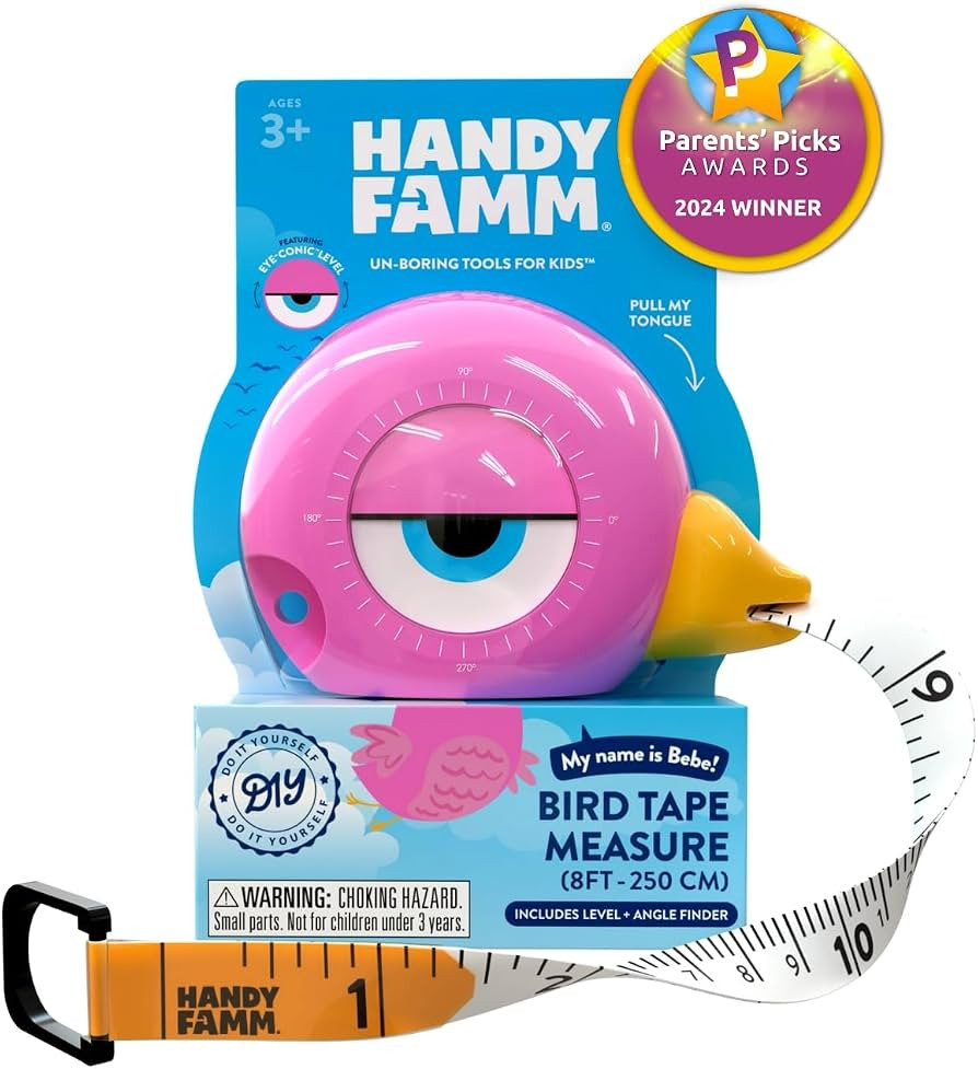 Handy Famm 8Ft Animal-Shaped Kids Tape Measure, Level & Protractor Angle Finder, Fun Educational ... | Amazon (US)