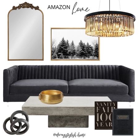 Moody living room inspo, winter living room, grey sofa, modern chandelier, gold antique mirror, anthro dupe mirror, modern coffee table, gold bowl, winter wall art, coffee table book, marble link decor

#LTKFind #LTKhome