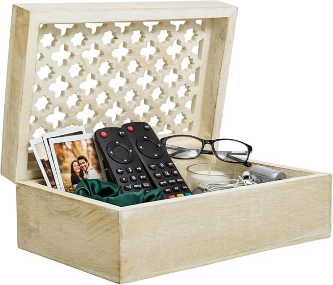 Mela Artisans Trellis Mango Wood Decorative Storage Box – Hand-Carved Wooden Jewelry Box for Ke... | Amazon (US)