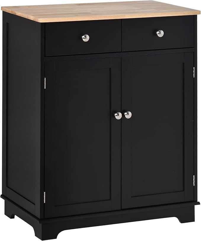 HOMCOM Kitchen Sideboard Floor Storage Cabinet with Solid Wood Top, Adjustable Shelf, Drawer for ... | Amazon (US)