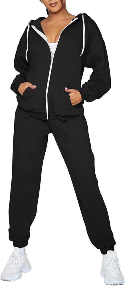 AOHITE Women 2 Piece Sweatsuit Outfits Sets Zipper Up Hooded Sweatshirt And Jogger Pants Workout ... | Amazon (US)