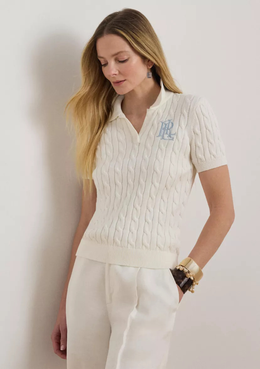 Cable Knit Cotton Polo Sweater | Belk