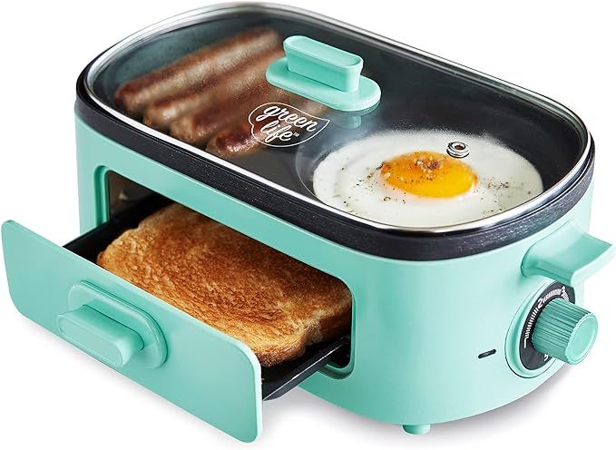 GreenLife 3-in-1 Breakfast Maker Station, Healthy Ceramic Nonstick Dual Griddles for Eggs Meat Sa... | Amazon (US)