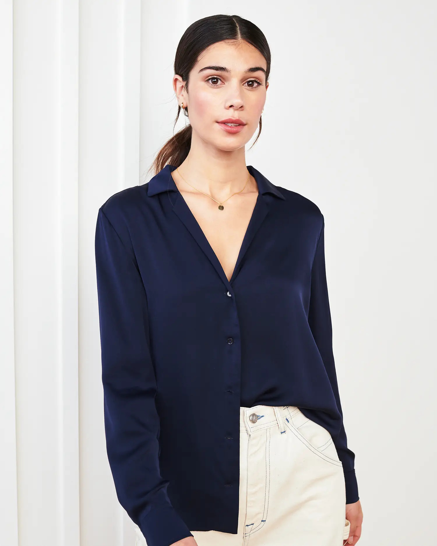 Washable Stretch Silk Notch Collar Blouse | Quince | Quince