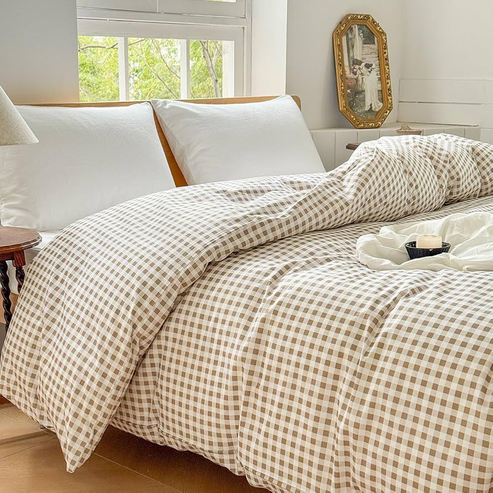 Tan Gingham Cotton Weighted Blanket Cover 60"x80", Taupe Checked Plaid Duvet Cover for Weighted B... | Amazon (CA)