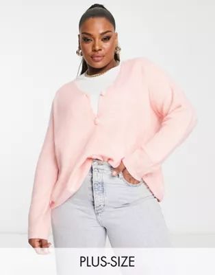 Pieces Curve knitted cardigan in light pink | ASOS (Global)