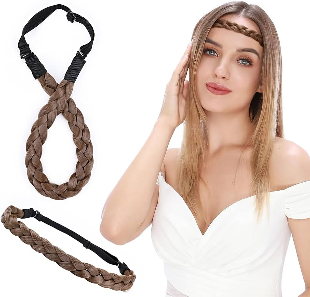 Braided Headband Hair Chunky Braided Headband Plaited Hair Band Wide Plaited Braids Elastic Stret... | Amazon (US)
