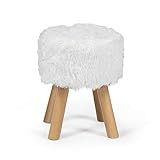 Edeco White Faux Fur Ottoman Furry Round Foot Stool with Wood Legs | Amazon (US)