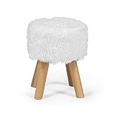 Edeco White Faux Fur Ottoman Furry Round Foot Stool with Wood Legs | Amazon (US)