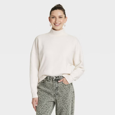 Women's Turtleneck Pullover Sweatshirt - Universal Thread™ Cream L | Target
