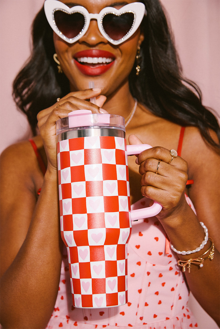 Christine Heart Checkered 40oz Tumbler | Francesca's