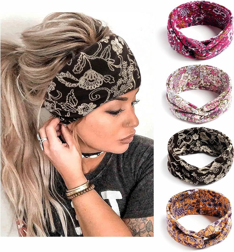 STGDAK Boho Headbands For Women Fashion Criss Cross Hair Bands Stretch Turban Knoted Head Bands Y... | Amazon (US)