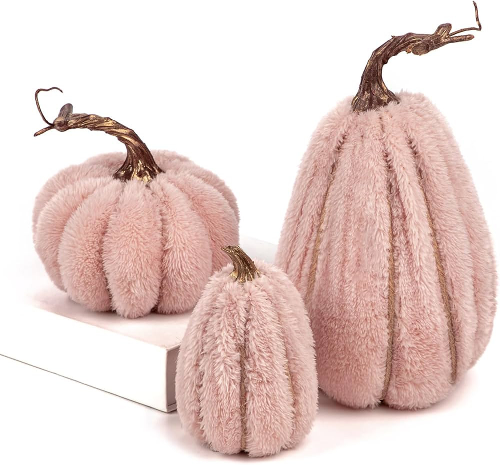 DILATATA 3 Pcs Assorted Faux Sherpa Pumpkins Small Fabric Pumpkins Mini Fake Plush Pumpkins for F... | Amazon (US)