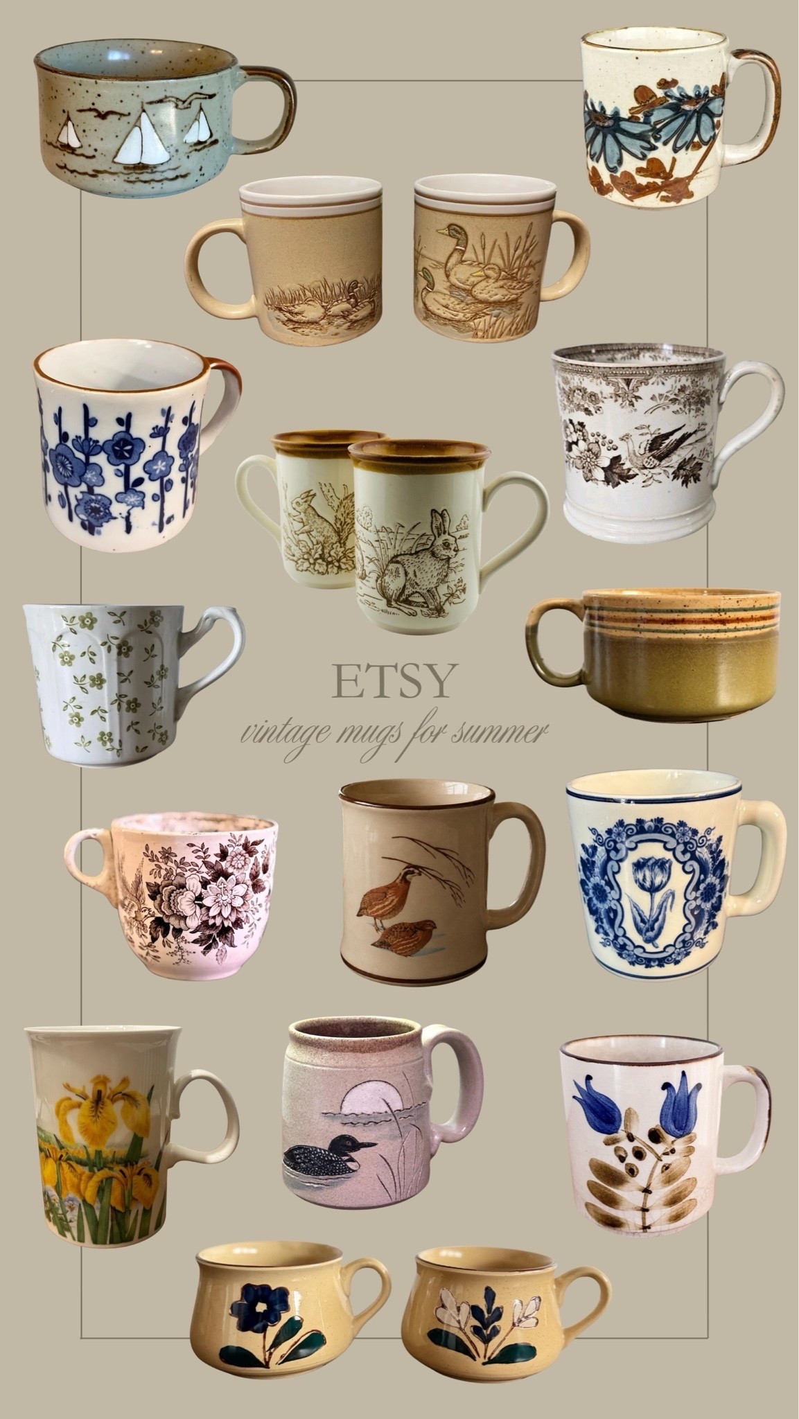 Vintage mugs from Etsy ☕️ Love these pretty summer coffee mugs that all have a pretty vintage style!