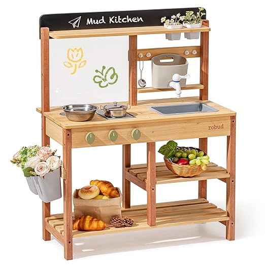 Robud Wooden Mud Kitchen for Kids, Outdoor Pretend Play Kitchen Set with Running Water Sink, Fauc... | Amazon (US)