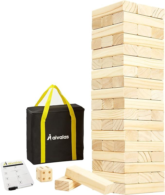 Aivalas 56 PCS Giant Tumble Tower, Wooden Stacking Block Game with Scoreboard&Carrying Bag, Class... | Amazon (US)