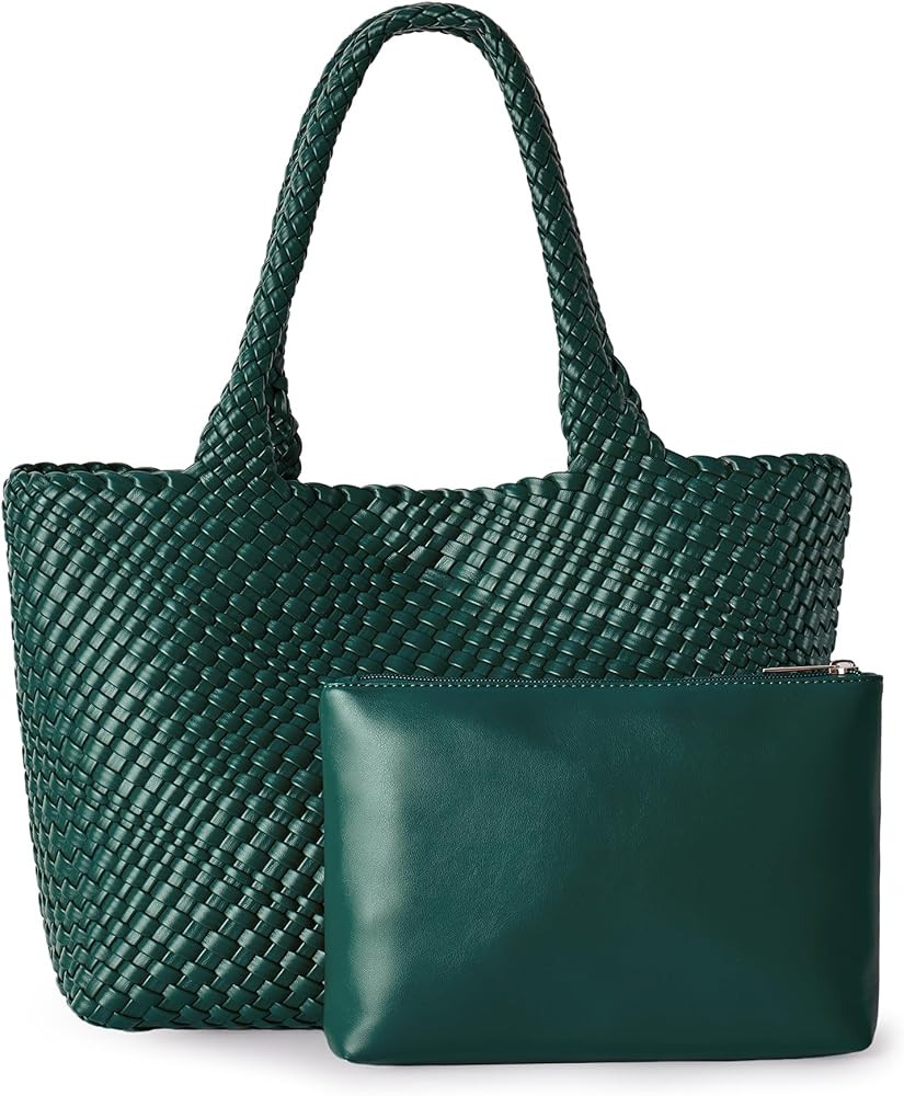 Woven Shoulder Bag for Women, Fashion Top Handle Soft Vegan Leather Shopper | Amazon (US)