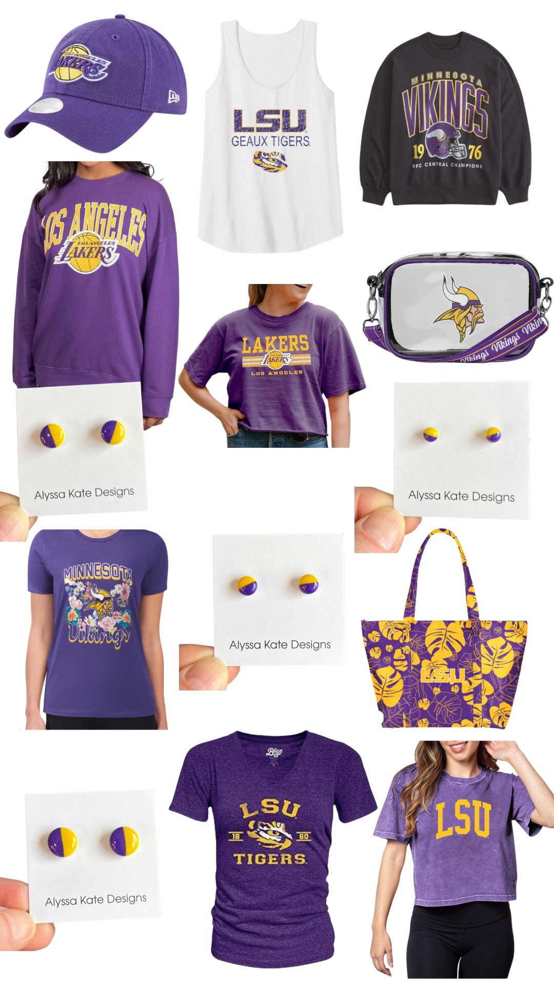 Outfit ideas for purple and yellow game day studs by Alyssa Kate Designs! 

#LTKStyleTip #LTKGiftGuide #LTKActive