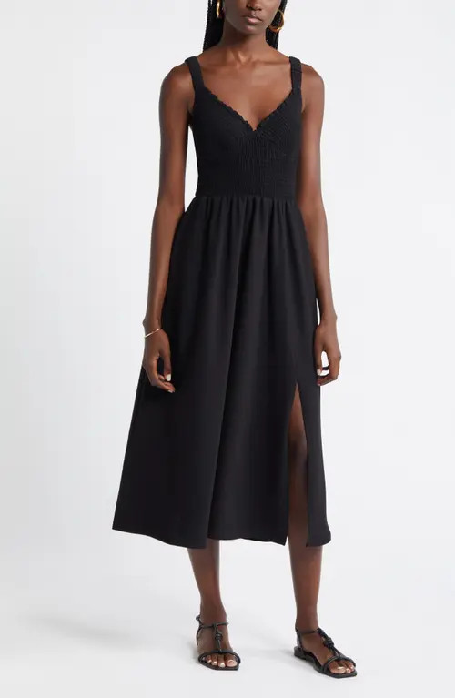 Nordstrom Smocked Bodice Sleeveless Midi Dress in Black at Nordstrom, Size Xx-Small | Nordstrom