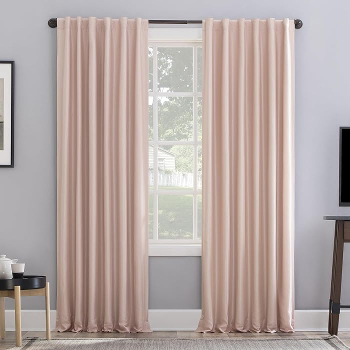 Sun Zero Greyson Faux Dupioni Silk Thermal Extreme Total Blackout Back Tab Curtain Panel, 50" x 95", Blush Pink | Amazon (US)