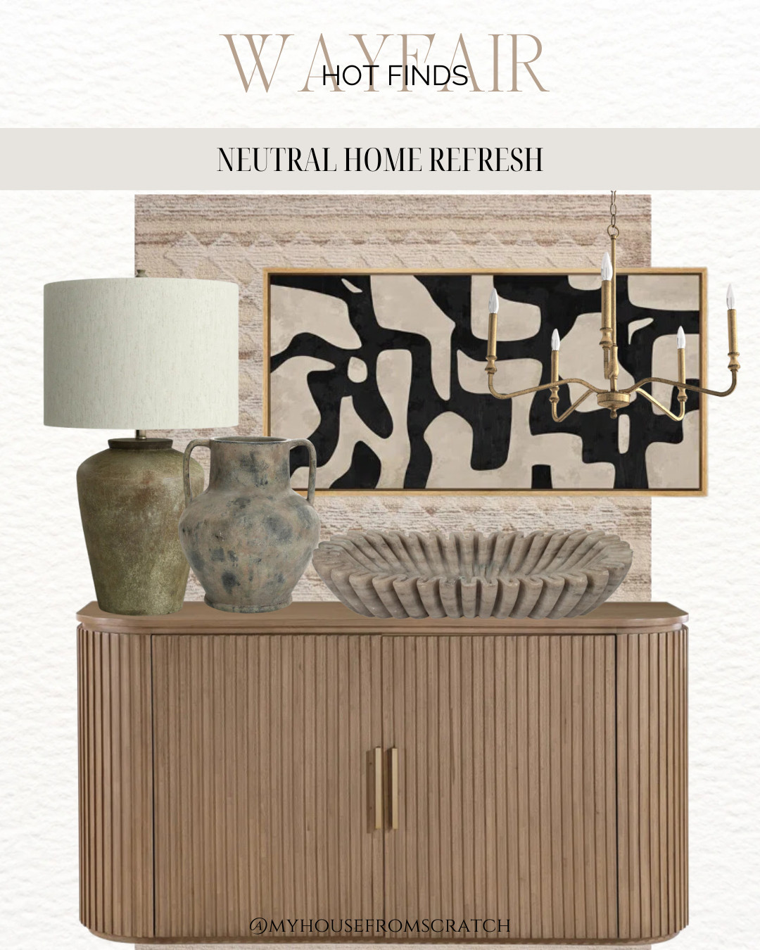 Neutral home refresh: art, lamp, rug, chandelier, cabinet, vase and bowl.  

 #LTKMostLoved #LTKHome #LTKStyleTip