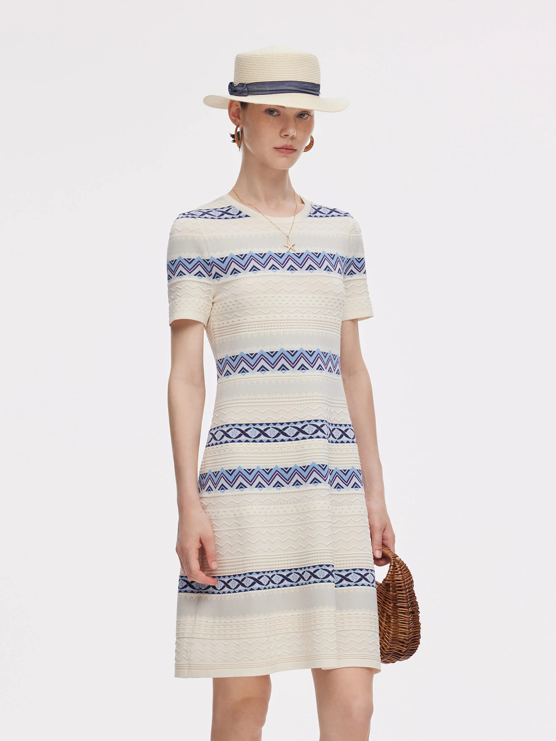 Multicolored Jacquard Women Knit Mini Dress | GOELIA