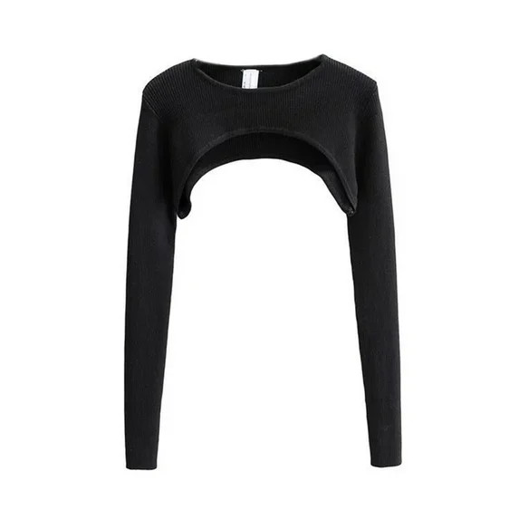 Women's Super Cropped Sweater Boleros Shrugs Casual Long Sleeve Ribbed Pullover Tops Crew Neck Cr... | Walmart (US)