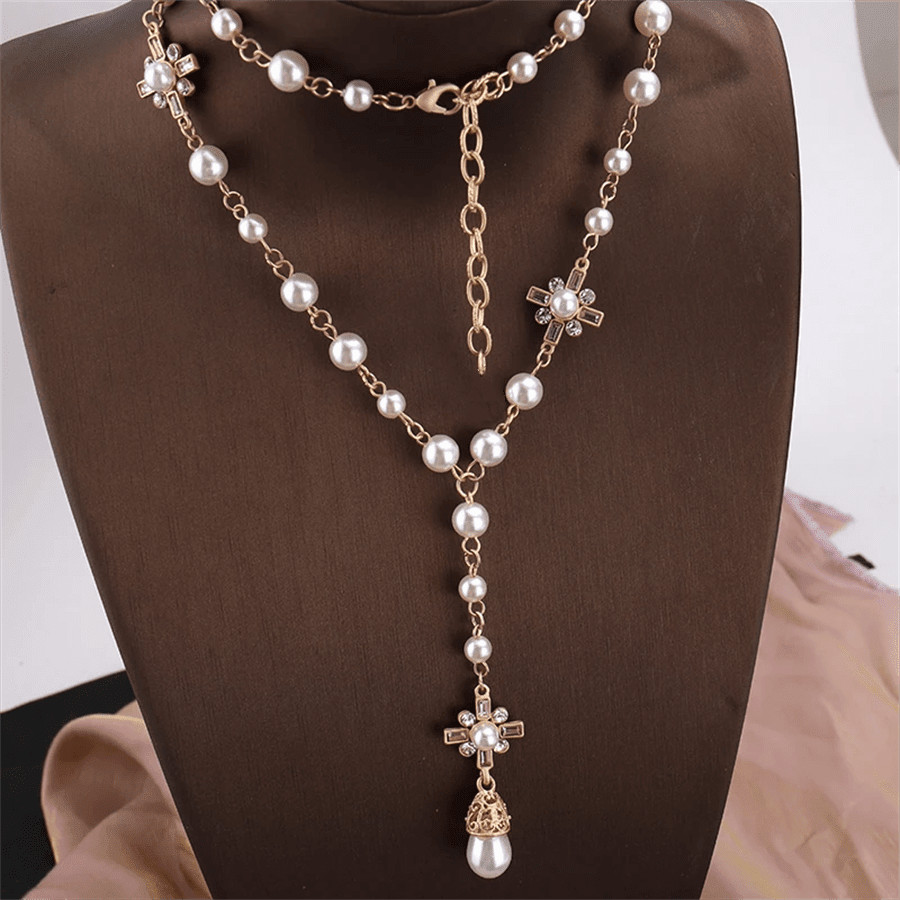Fashionable Pearl Double-Layer Pendant Long Necklace Sweater Chain Accessory | SHEIN USA | SHEIN