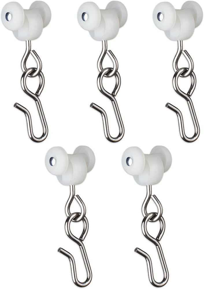 Curtain Hooks - Dual Wheel Roller Carriers for Ceiling Mounted Curtain Track with Stainless Steel... | Amazon (US)