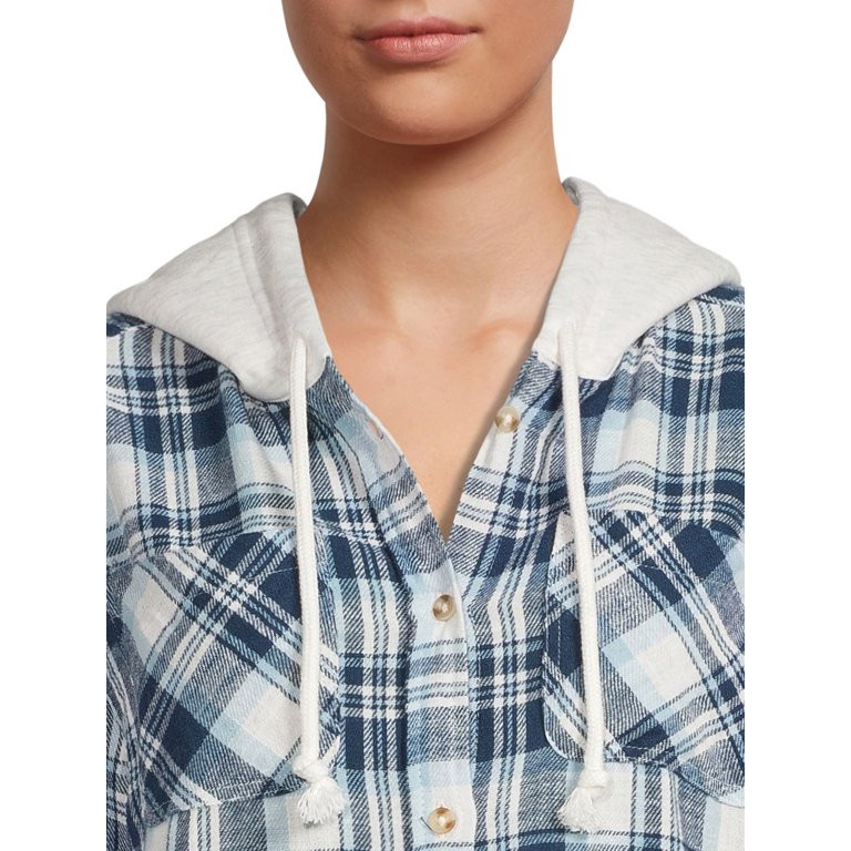 Time And Tru Women's Crop Hooded Flannel | Walmart (US)
