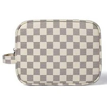 Daisy Rose Luxury Checkered Make Up Bag | PU Vegan Leather Cosmetic toiletry Travel bag (Cream) | Walmart (US)